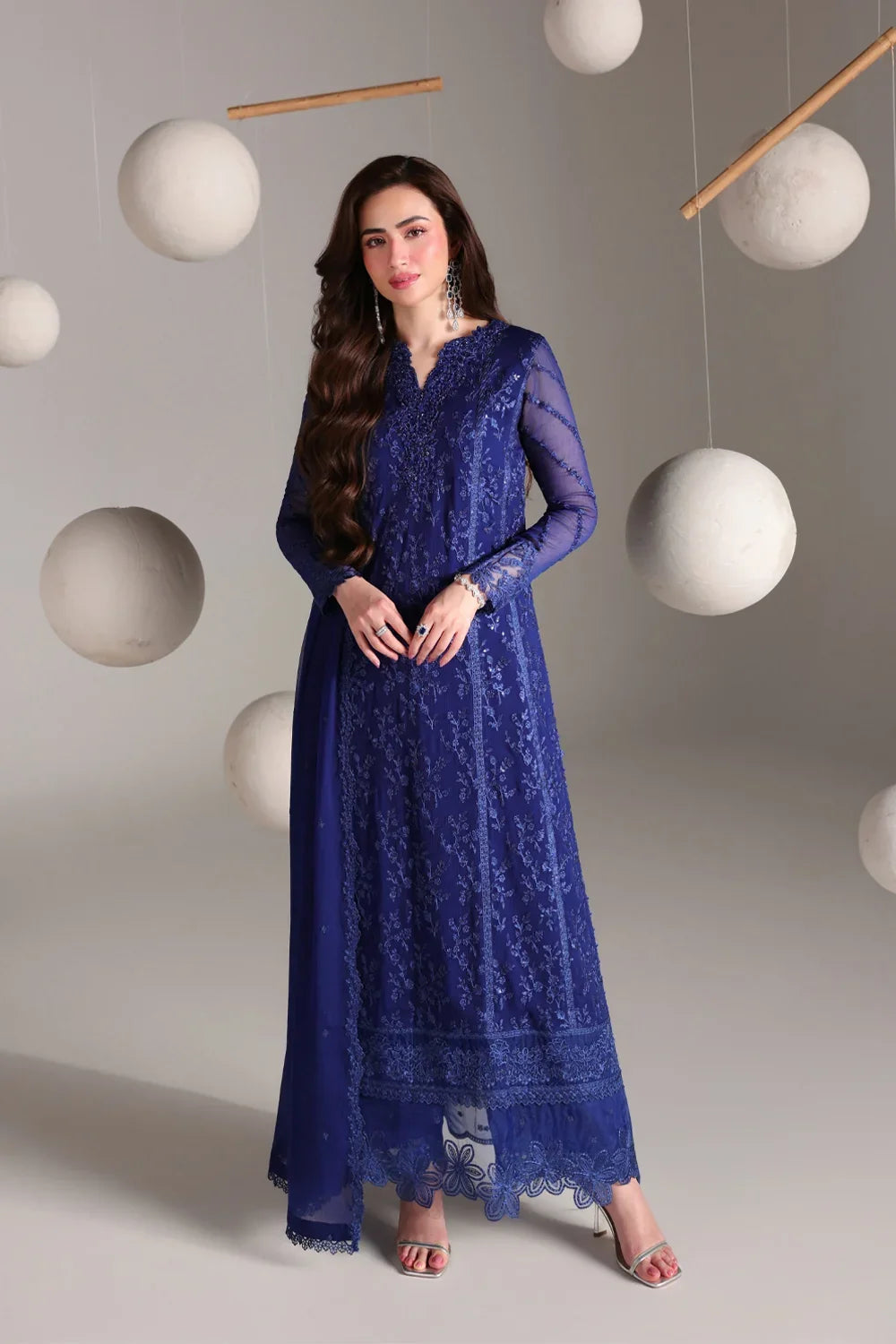 Azure Salvia – Royal Blue Embroidered 3PC Festive Ensemble