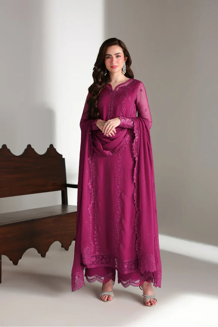 Azure Zinnia – Magenta Embroidered 3PC Festive Ensemble