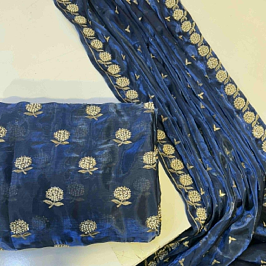 Nee Pearl design shesha silk beats work 2.5 Dupta Long length mixed match 2 yards Plan Trouser