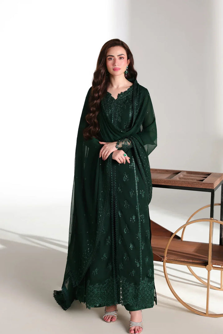 Azure Leena – Deep Green Embroidered 3PC Festive Ensemble
