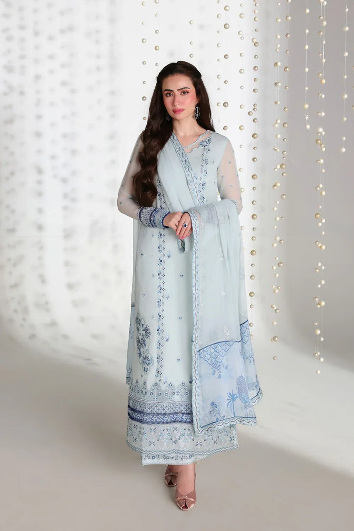 Azure Aquaria – Powder Blue Embroidered 3PC Festive Ensemble