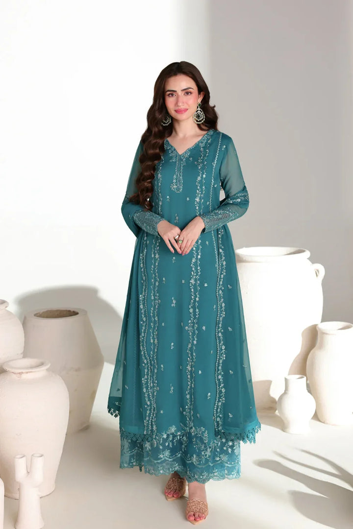 Azure Teal Affair – Teal Embroidered 3PC Festive Ensemble