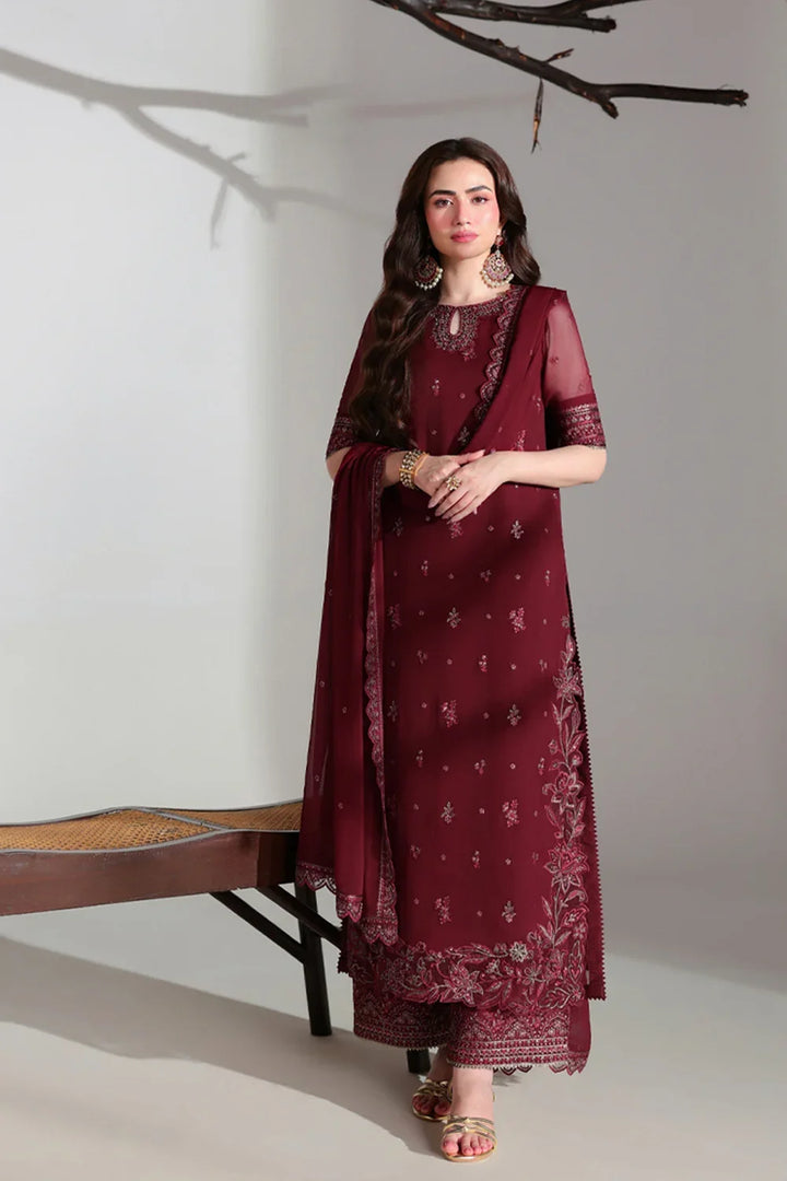 Azure Ruby Rogue – Maroon Embroidered 3PC Festive Ensemble
