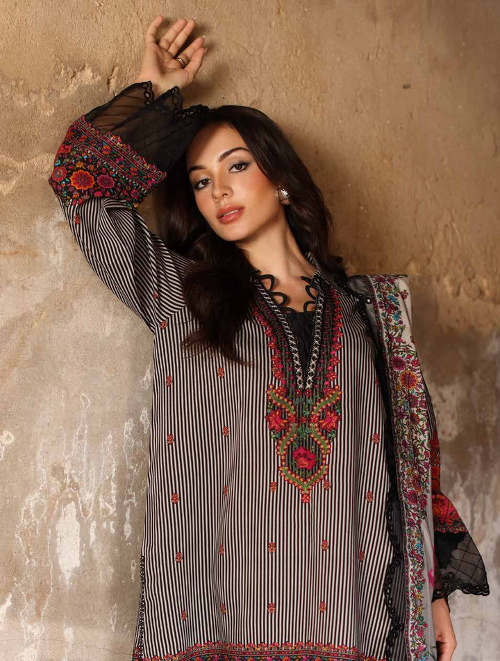 Charizma Aniiq ANW7-12 – Ash Grey Embroidered Printed Linen 3PC Suit with Irish Linen Shawl