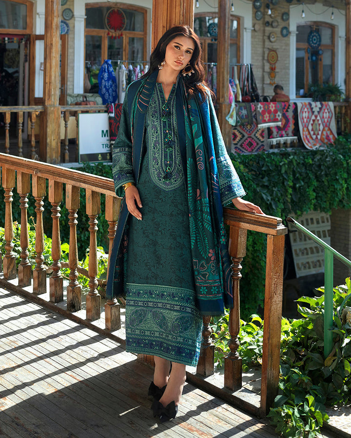 Mushq Broadway Azure Echo MUNWI260109 – Teal Jacquard Embroidered 3PC Suit with Shawl