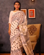 Fine Lawn Ajrak Organic Print Saree With Blouse
