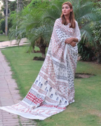 Fine Lawn Ajrak Organic Print Saree With Blouse