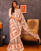 Fine Lawn Ajrak Organic Print Saree With Blouse