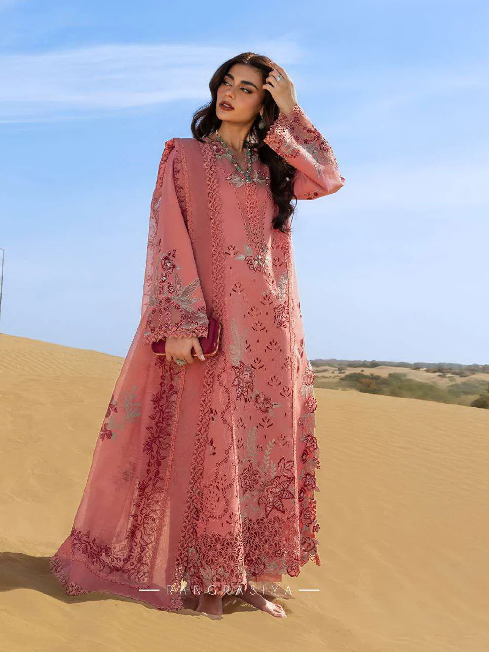 Rang Rasiya Premium Embroidered Lawn Unstitched 3Pc Suit  AMANI