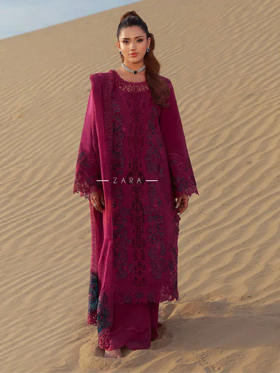 Rang Rasiya Premium Embroidered Lawn Unstitched 3Pc Suit  ZARA