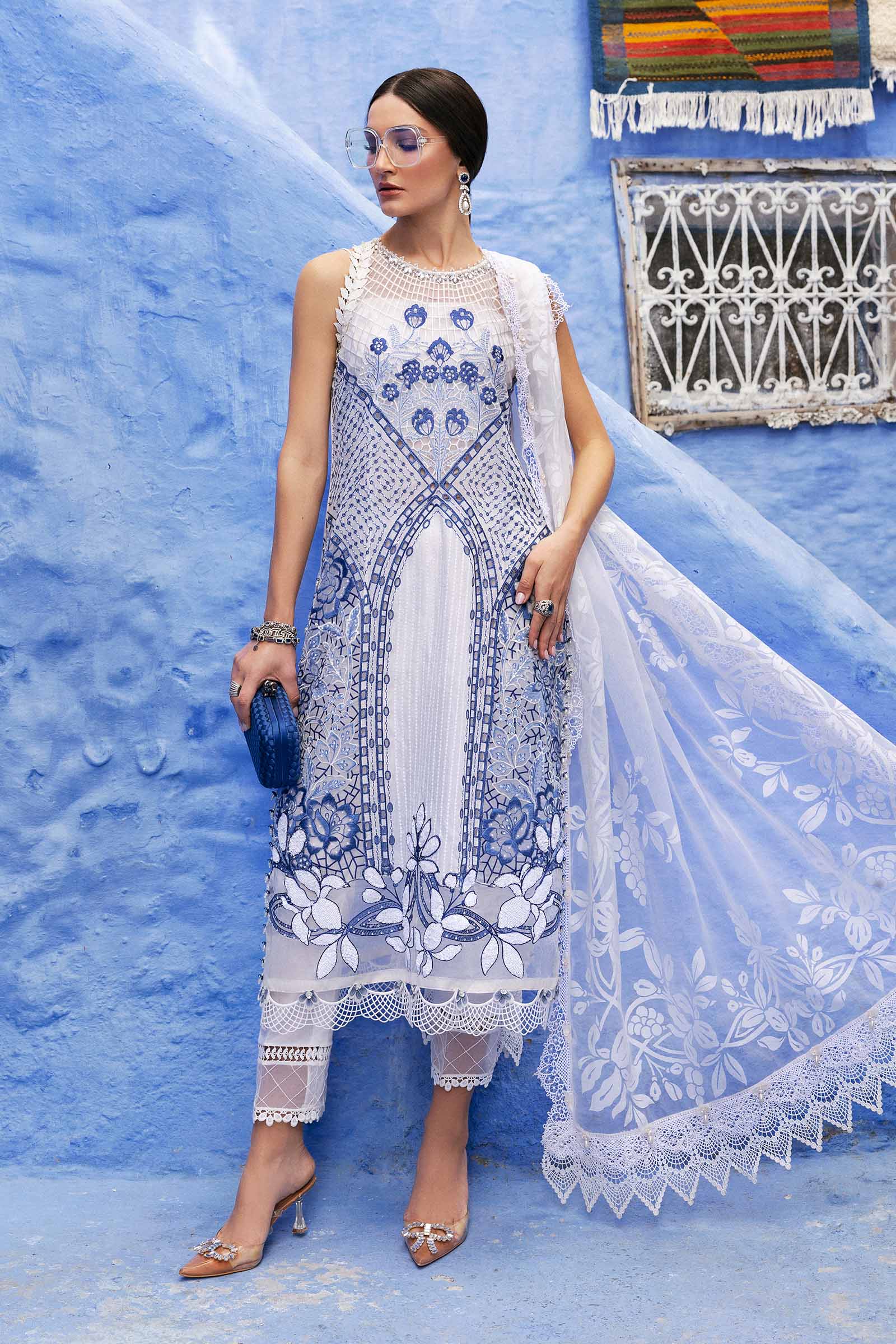 Maria.b 3 piece unstitched embroidered paper cotton suit | d-2510-a