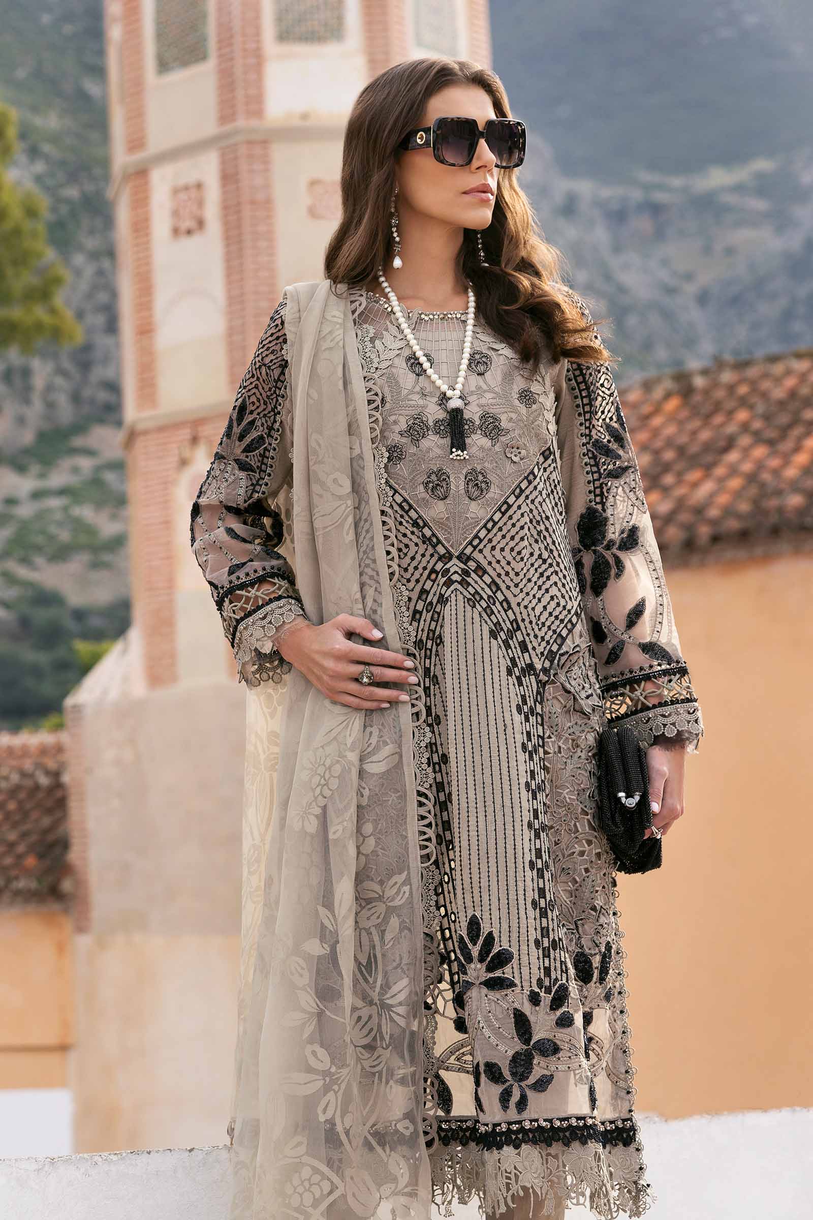 Maria.b 3 piece unstitched embroidered paper cotton suit | d-2510-b