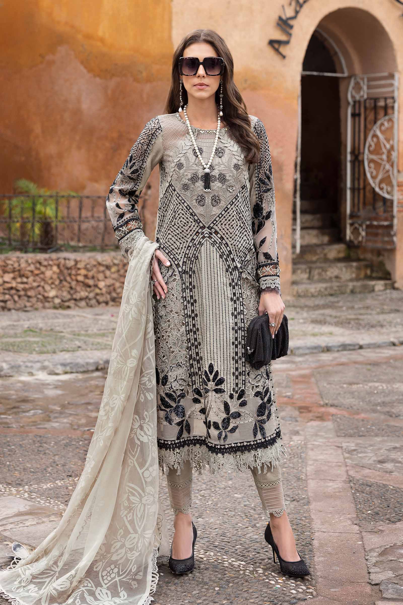 Maria.b 3 piece unstitched embroidered paper cotton suit | d-2510-b