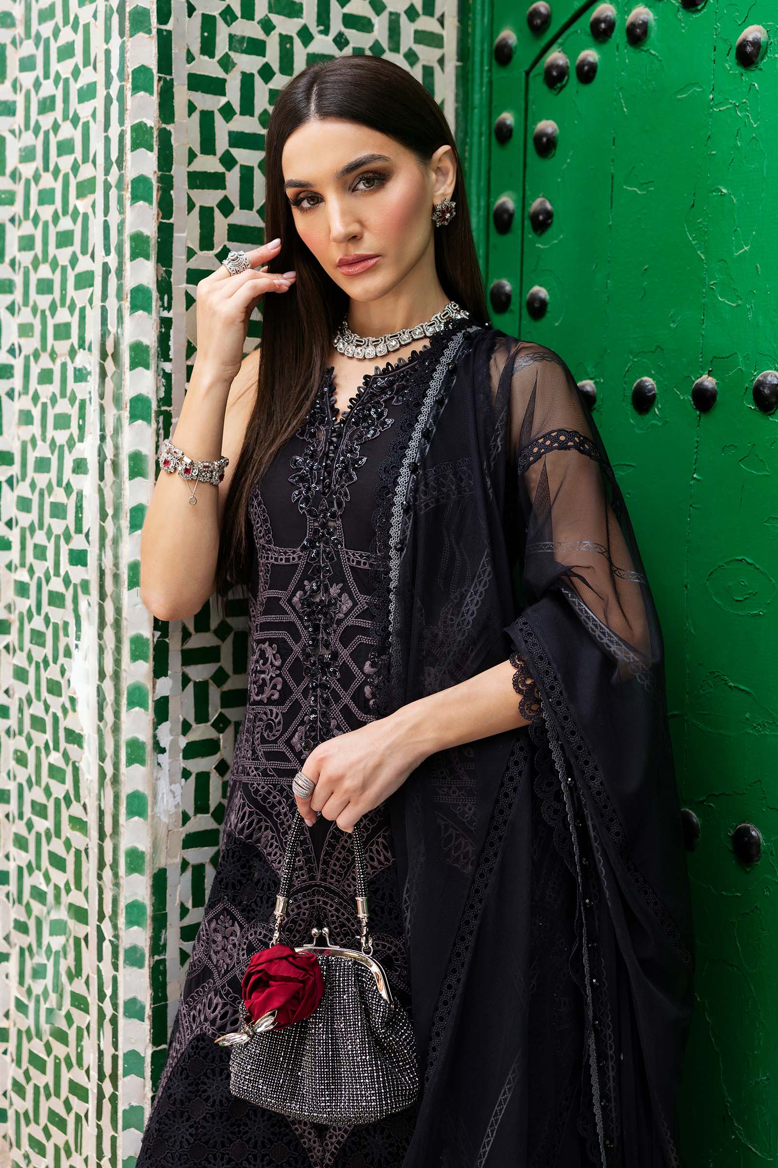 Maria.b 3 piece unstitched embroidered lawn suit | d-2512-b