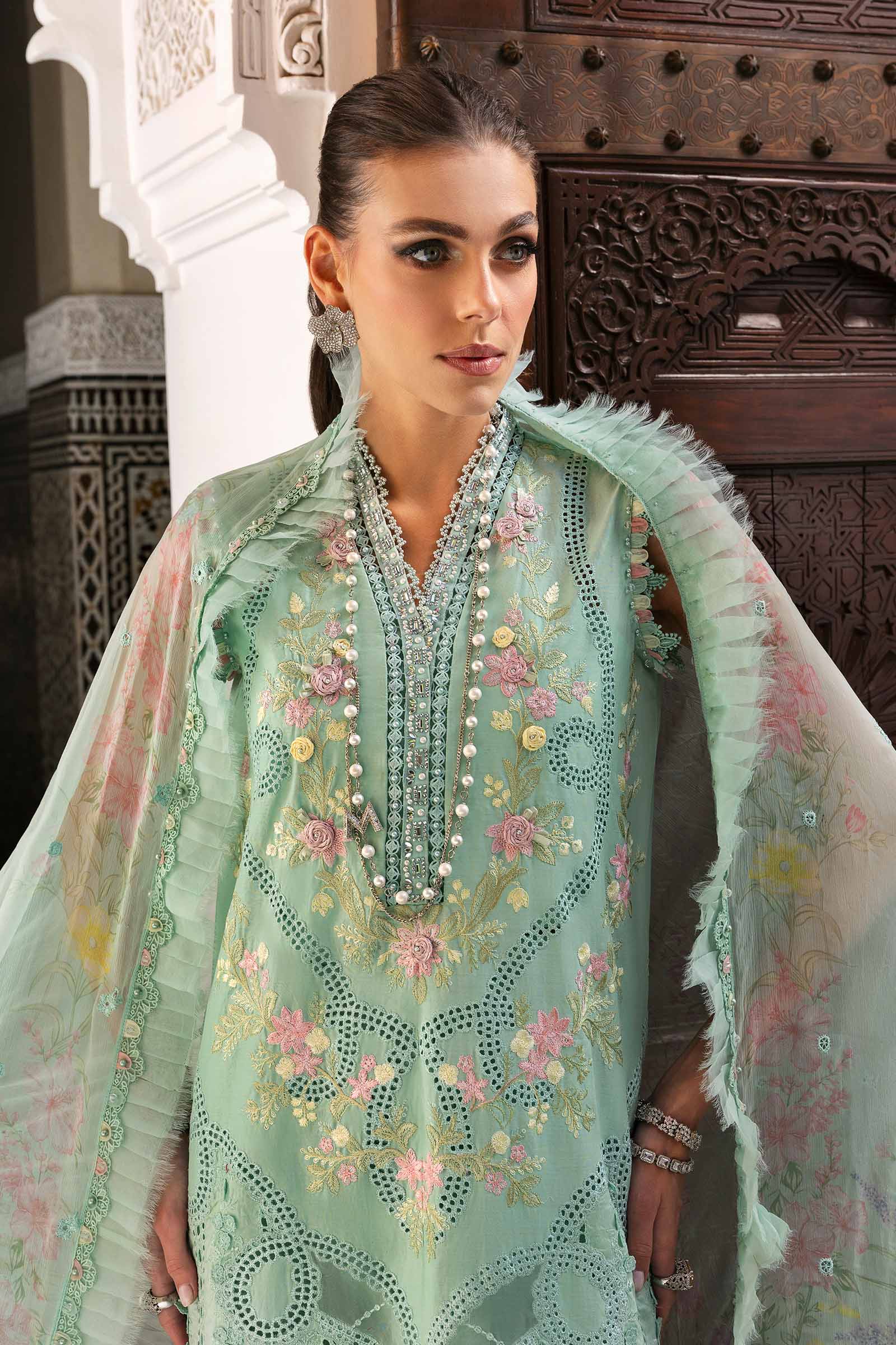 Maria.b 3 piece unstitched embroidered lawn suit | d-2514-a