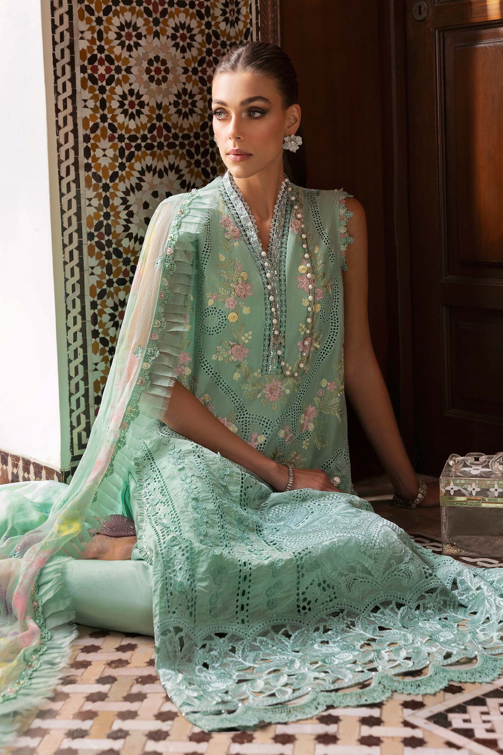 Maria.b 3 piece unstitched embroidered lawn suit | d-2514-a