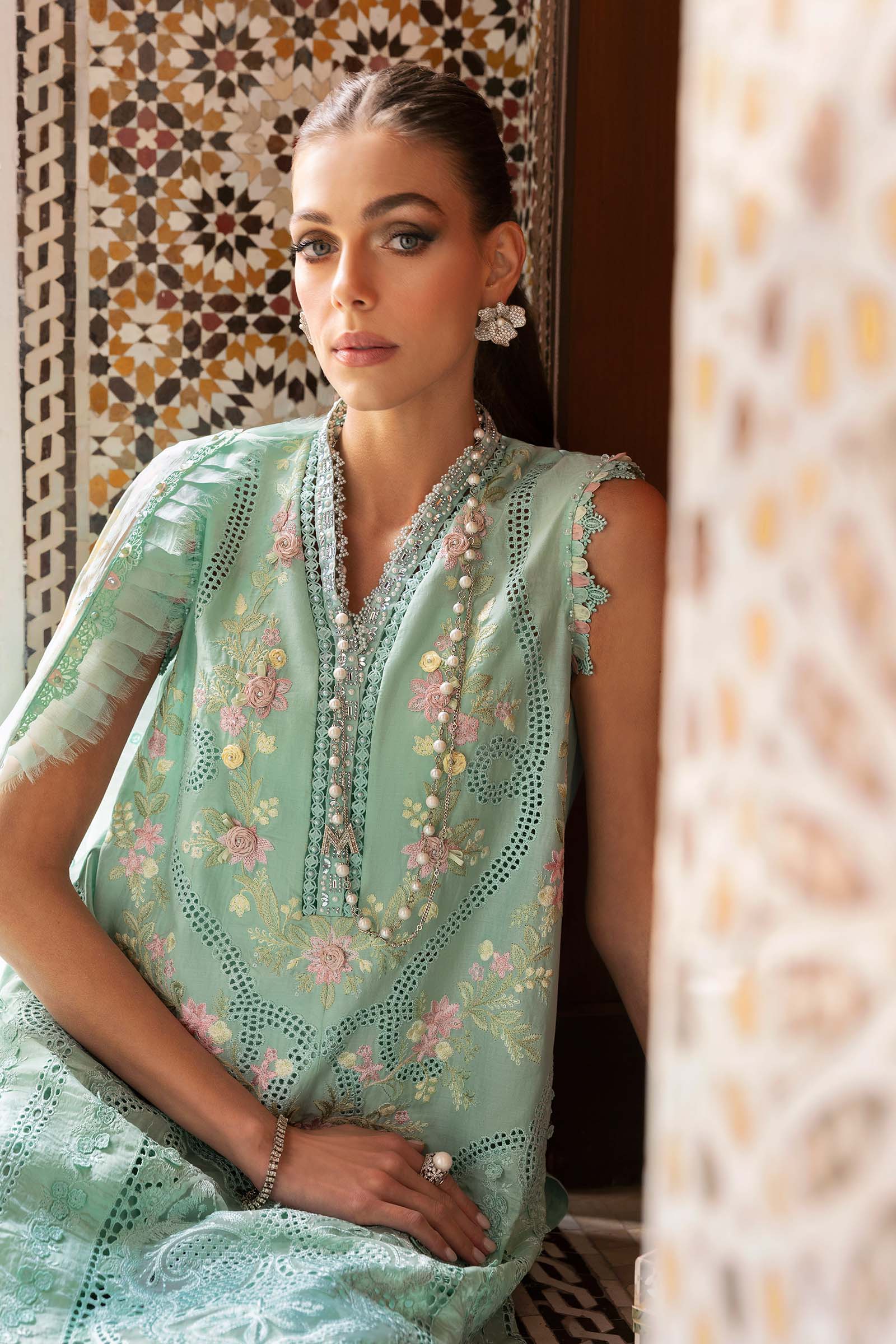 Maria.b 3 piece unstitched embroidered lawn suit | d-2514-a