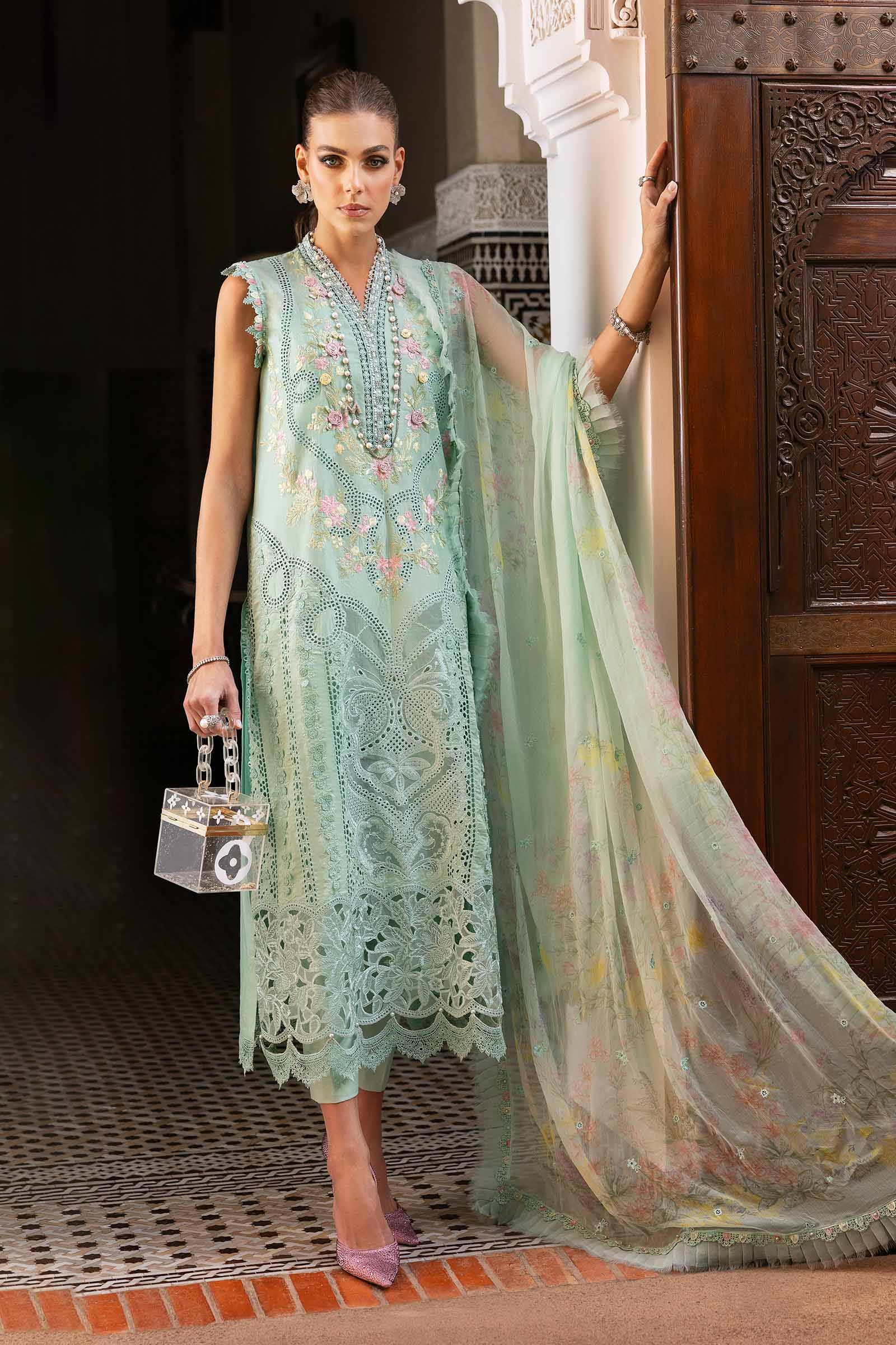 Maria.b 3 piece unstitched embroidered lawn suit | d-2514-a