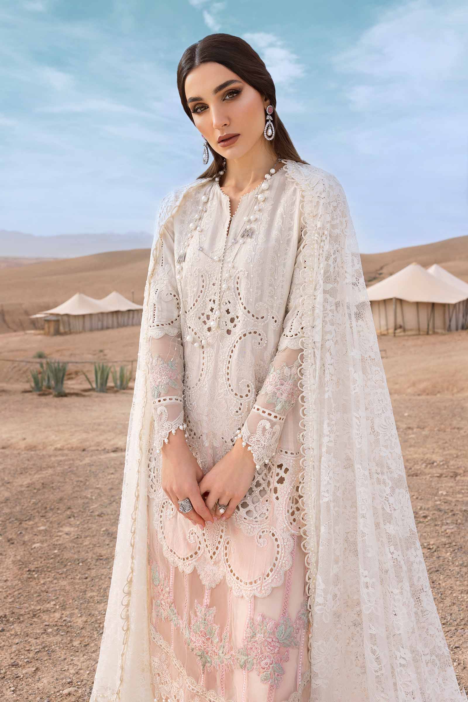 Maria.b 3 piece unstitched embroidered dobby lawn suit | d-2515-a