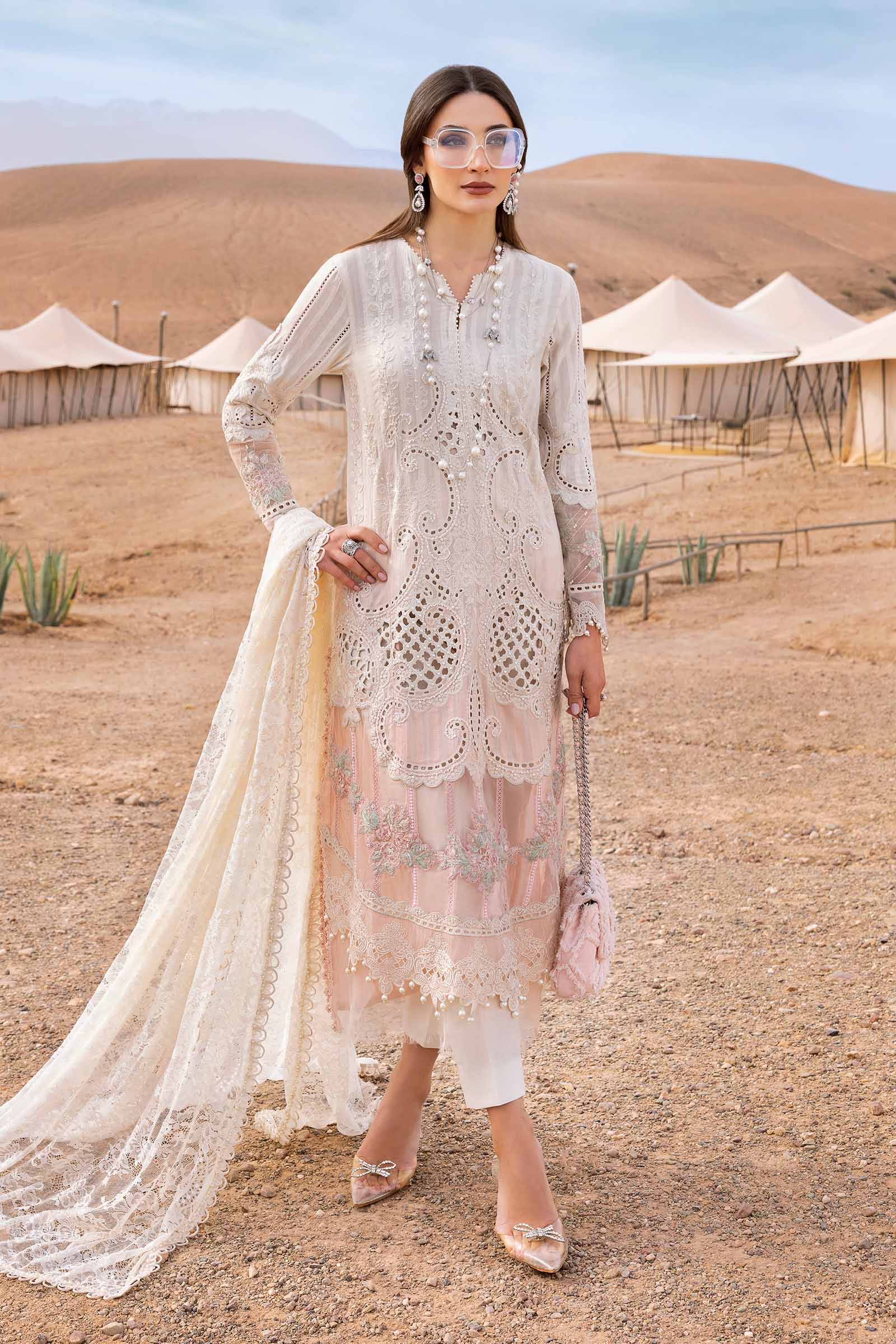Maria.b 3 piece unstitched embroidered dobby lawn suit | d-2515-a