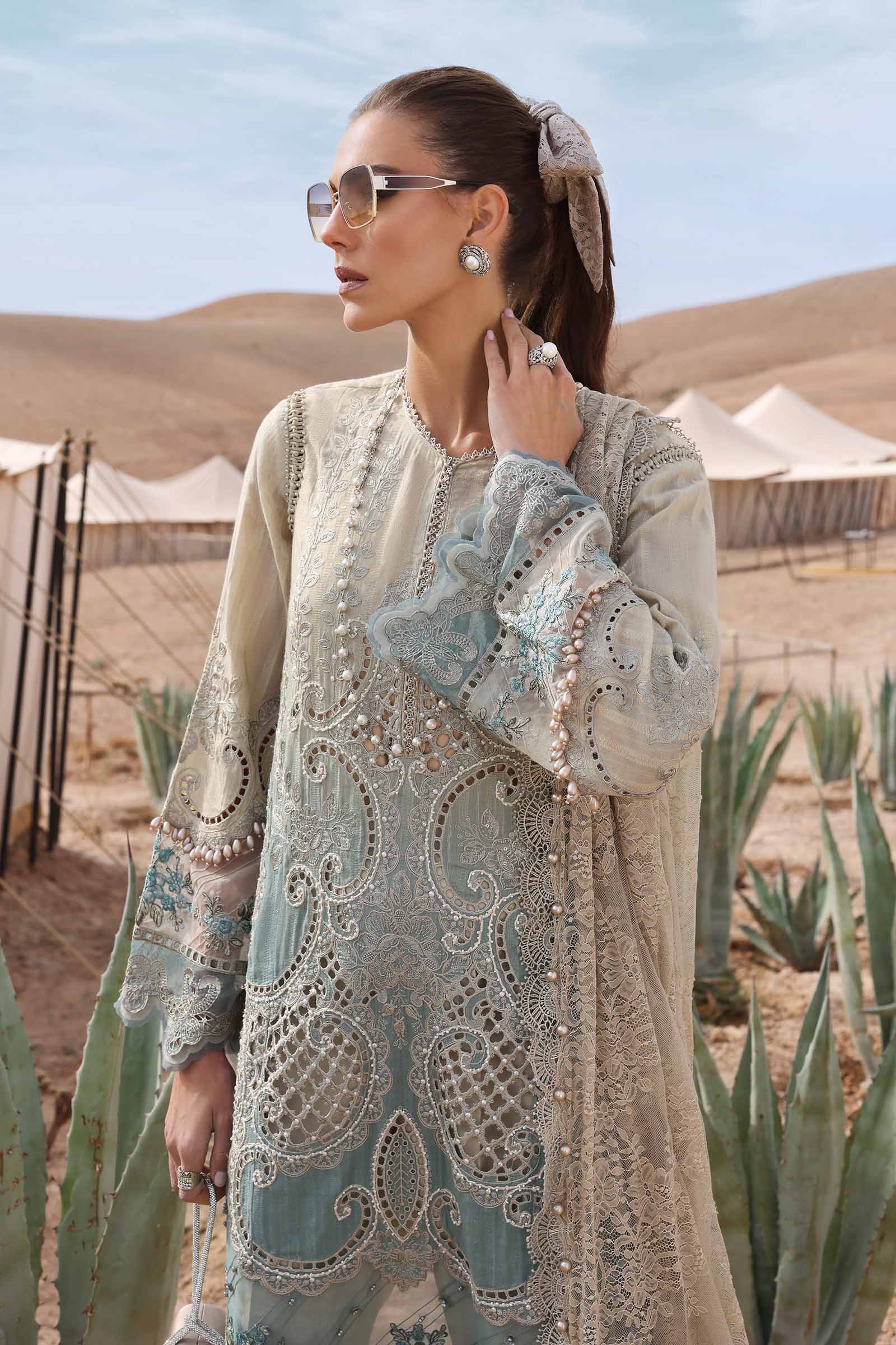 Maria.b 3 piece unstitched embroidered dobby lawn suit | d-2515-b