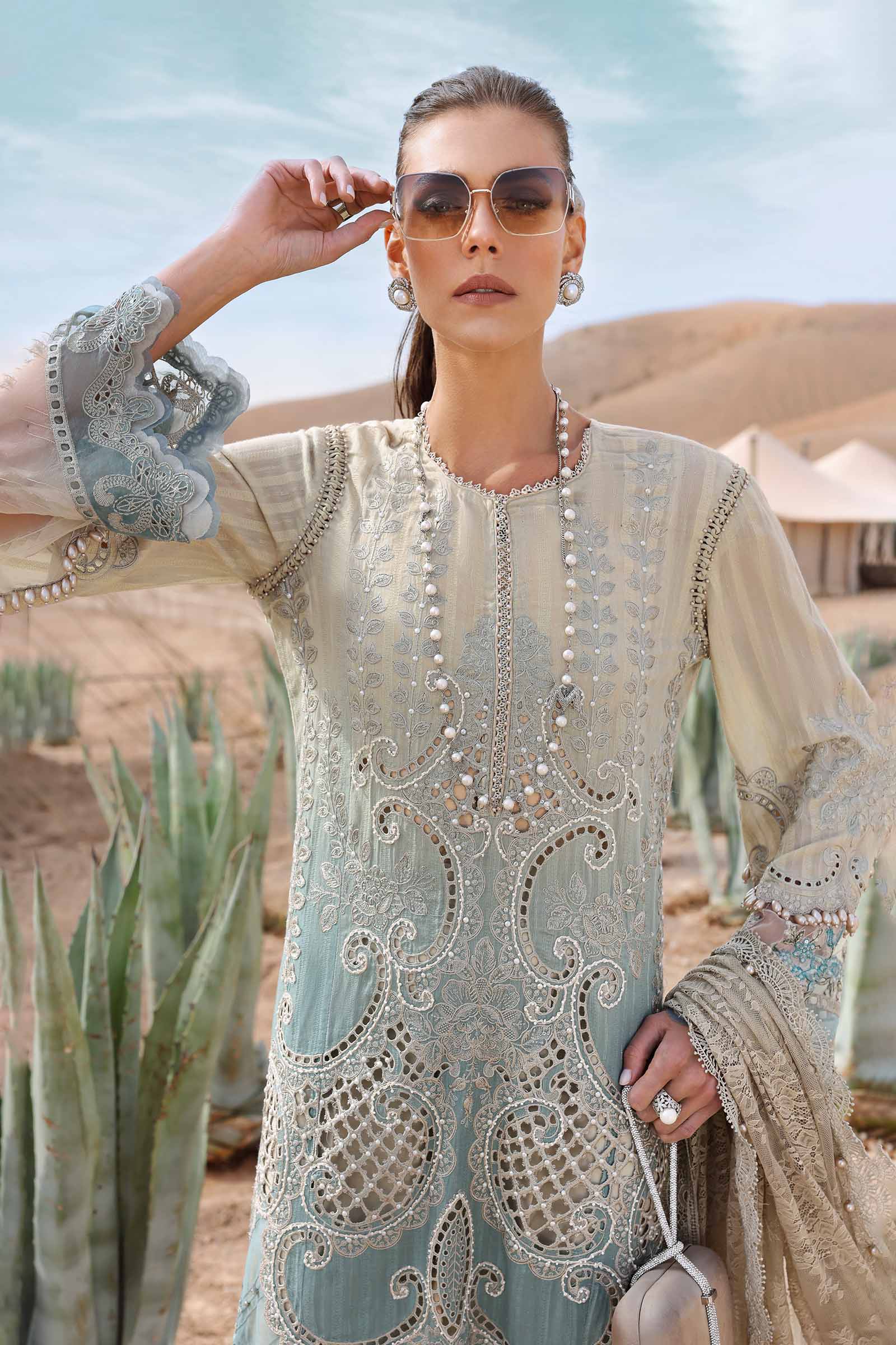 Maria.b 3 piece unstitched embroidered dobby lawn suit | d-2515-b