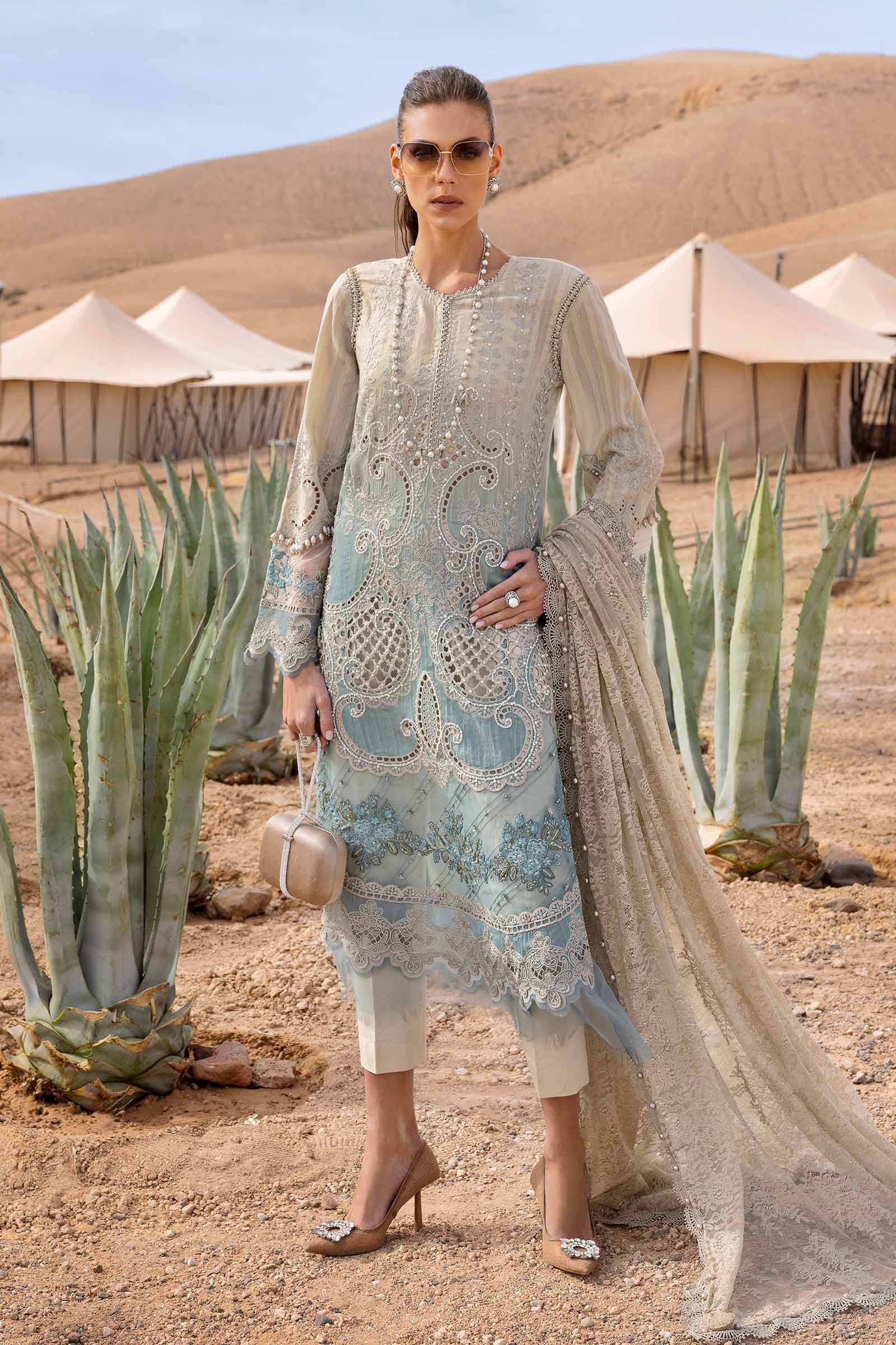 Maria.b 3 piece unstitched embroidered dobby lawn suit | d-2515-b