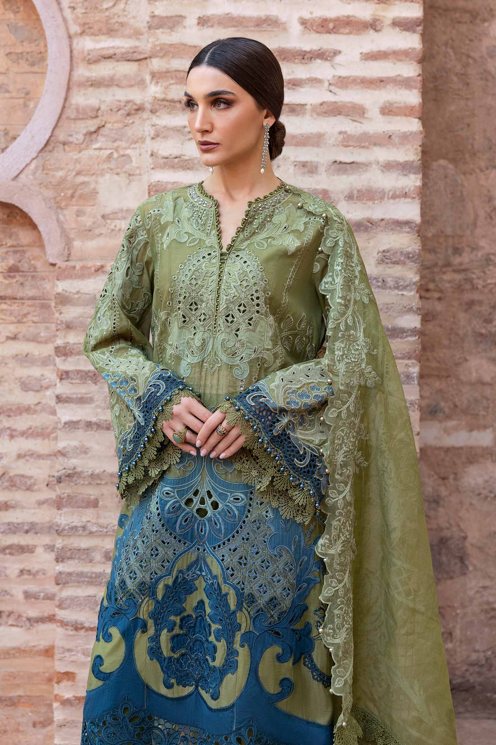 Maria.b 3 piece unstitched embroidered paper cotton suit | d-2501-a