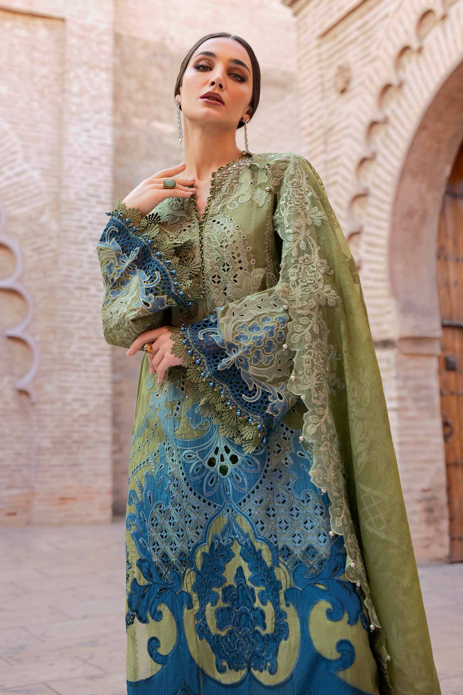Maria.b 3 piece unstitched embroidered paper cotton suit | d-2501-a