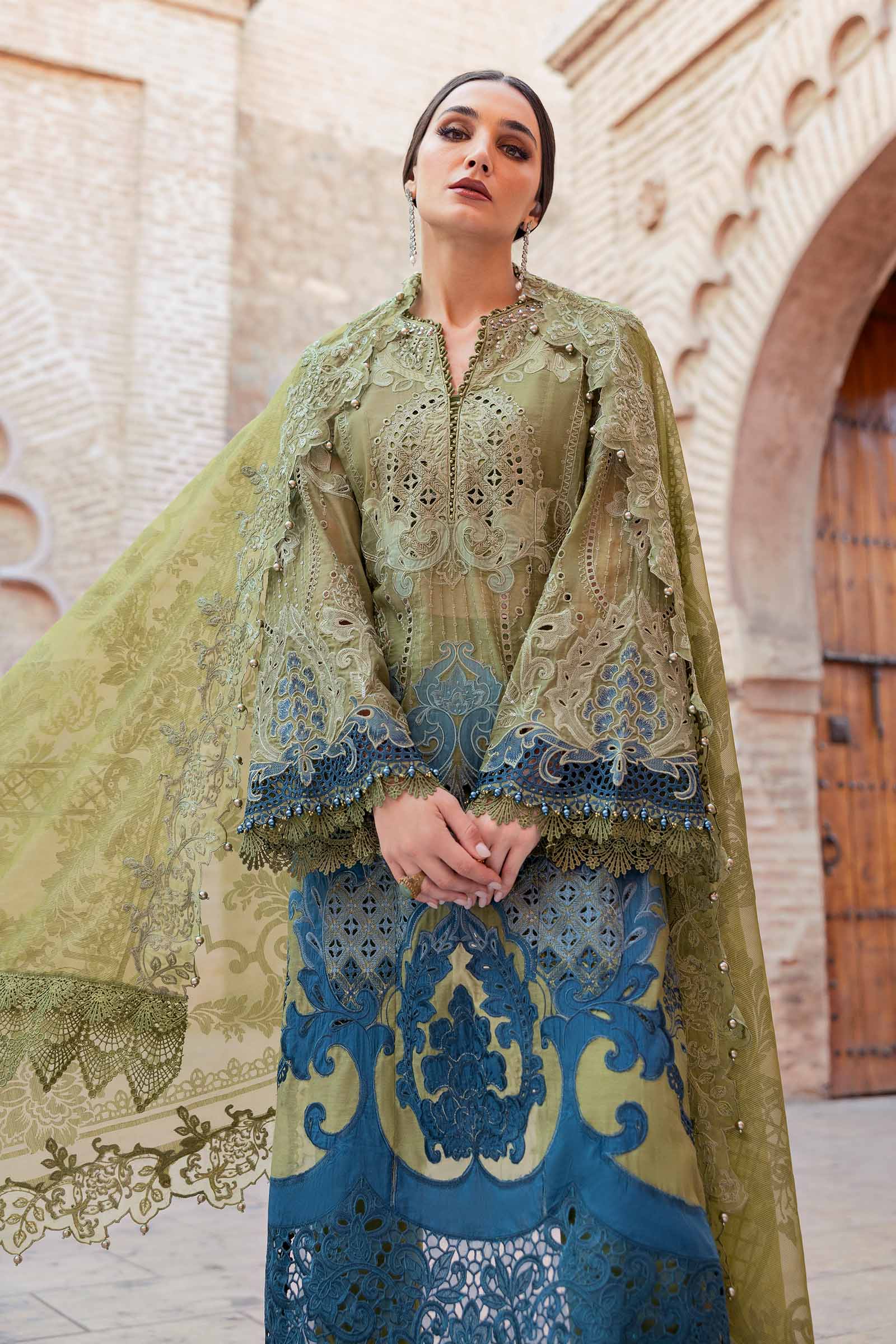 Maria.b 3 piece unstitched embroidered paper cotton suit | d-2501-a