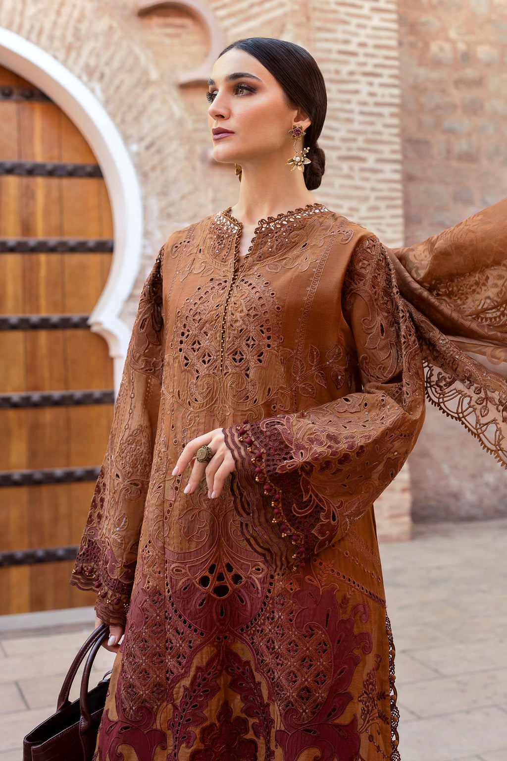 Maria.b 3 piece unstitched embroidered paper cotton suit | d-2501-b