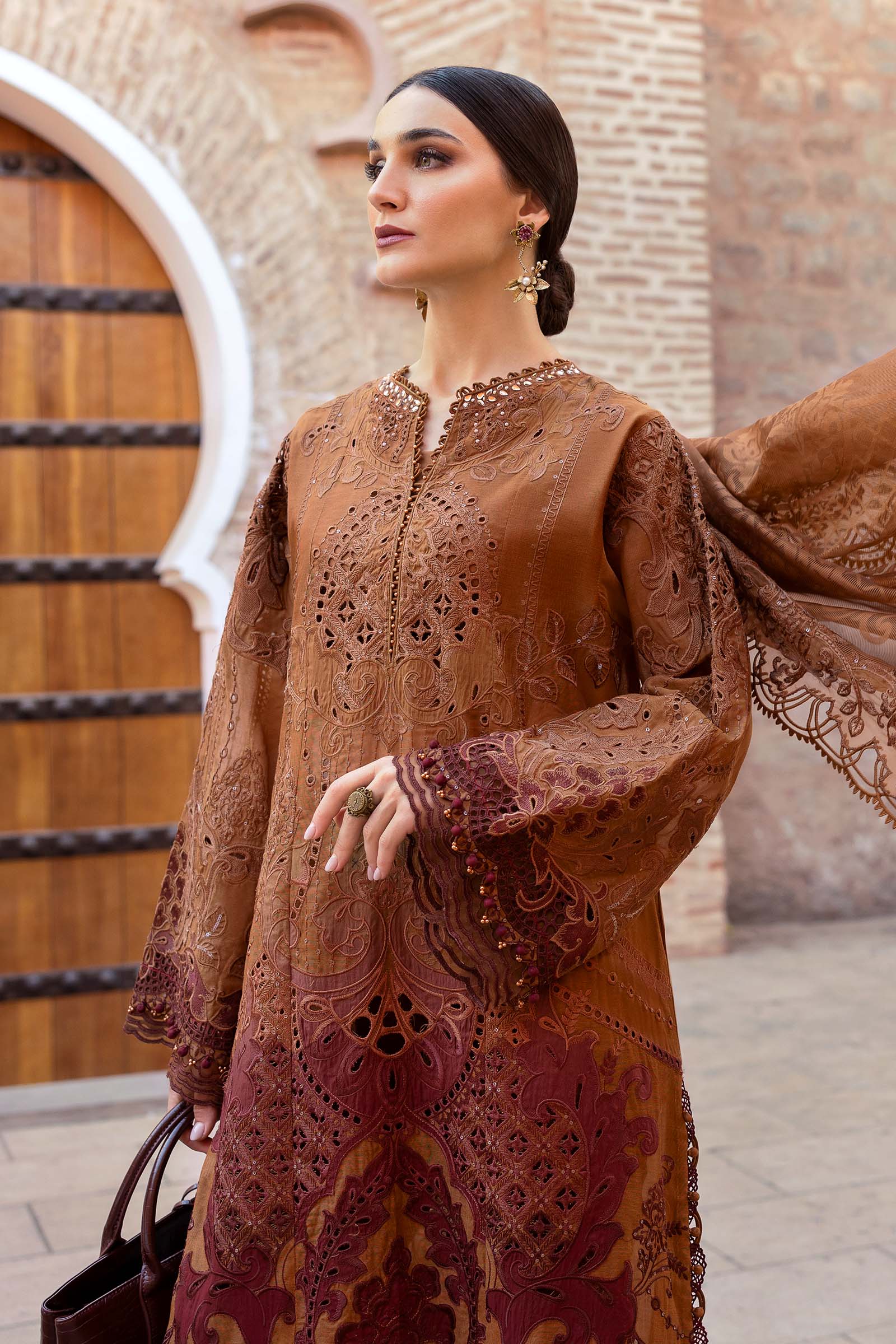 Maria.b 3 piece unstitched embroidered paper cotton suit | d-2501-b