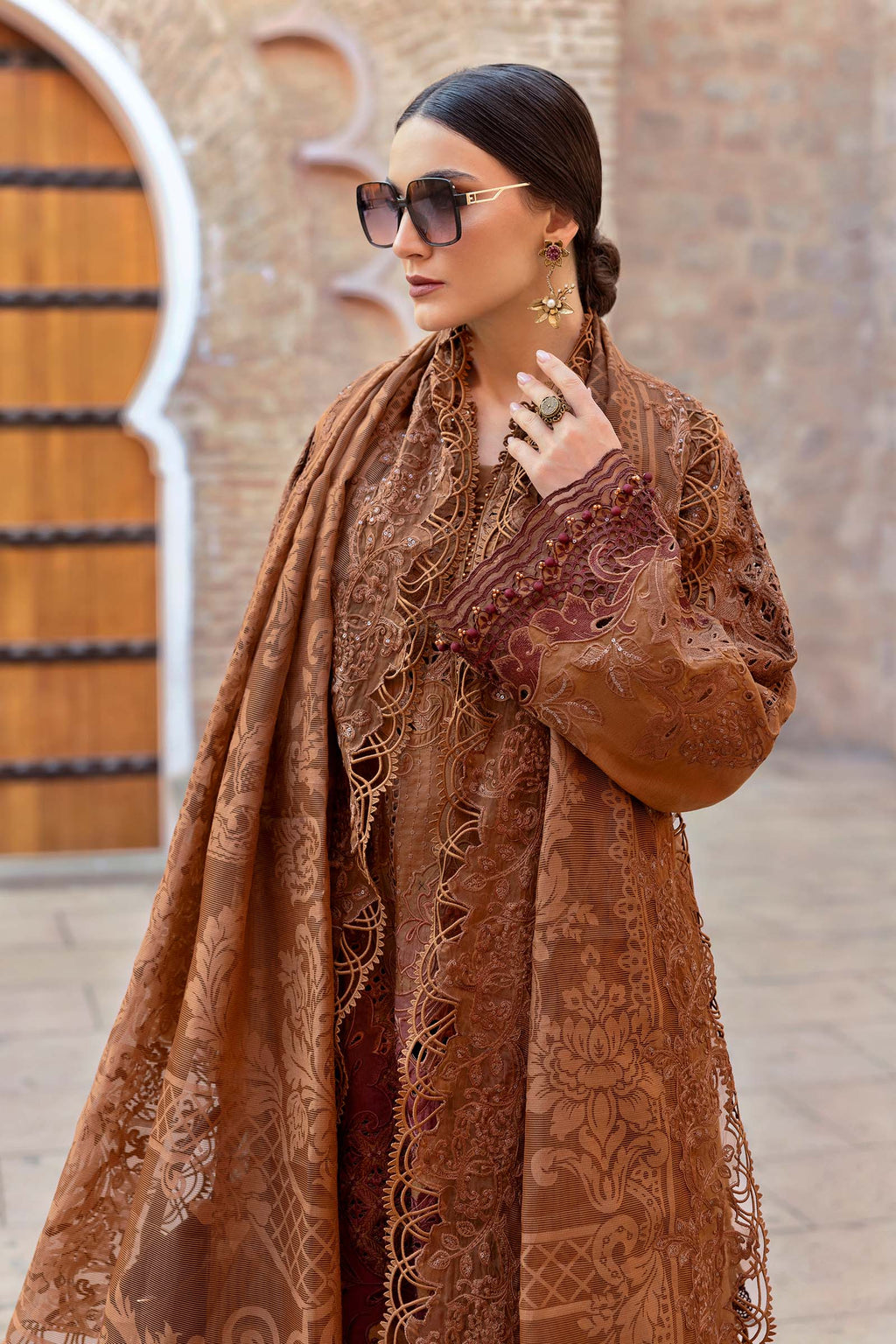 Maria.b 3 piece unstitched embroidered paper cotton suit | d-2501-b