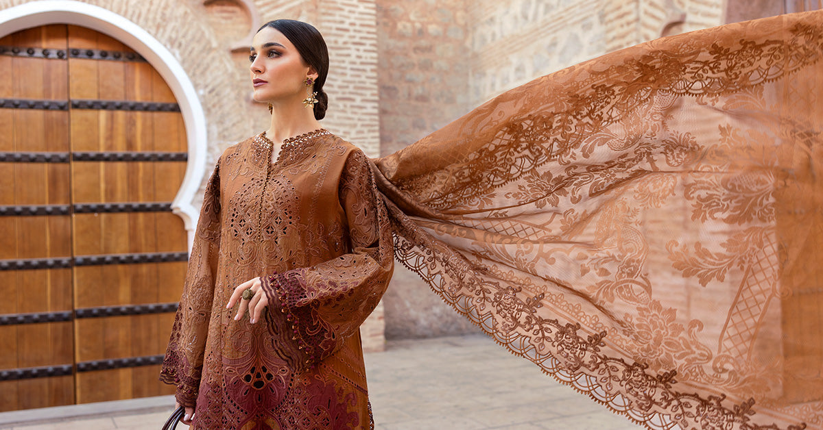 Maria.b 3 piece unstitched embroidered paper cotton suit | d-2501-b