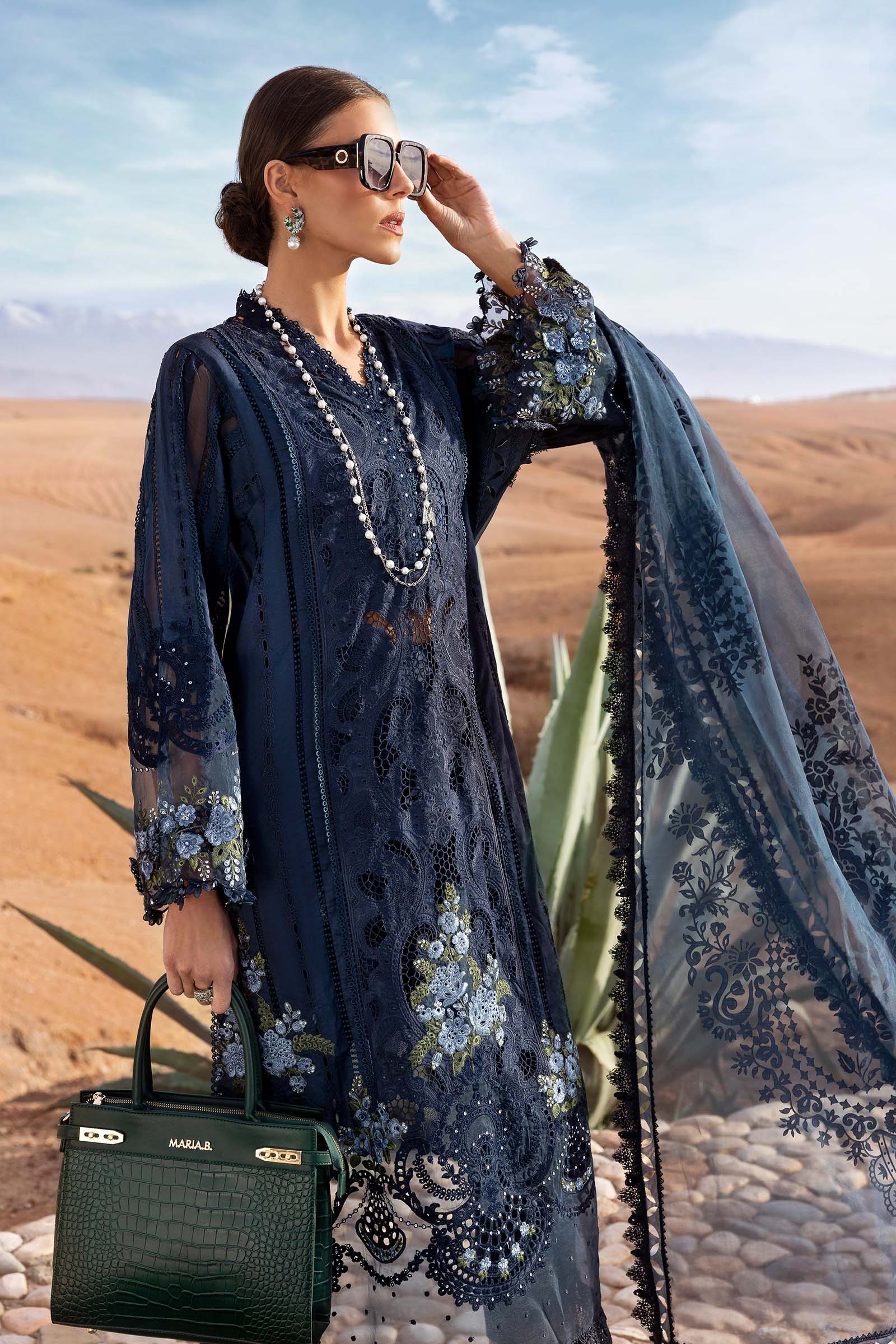 Maria.b 3 piece unstitched embroidered lawn suit | d-2504-b