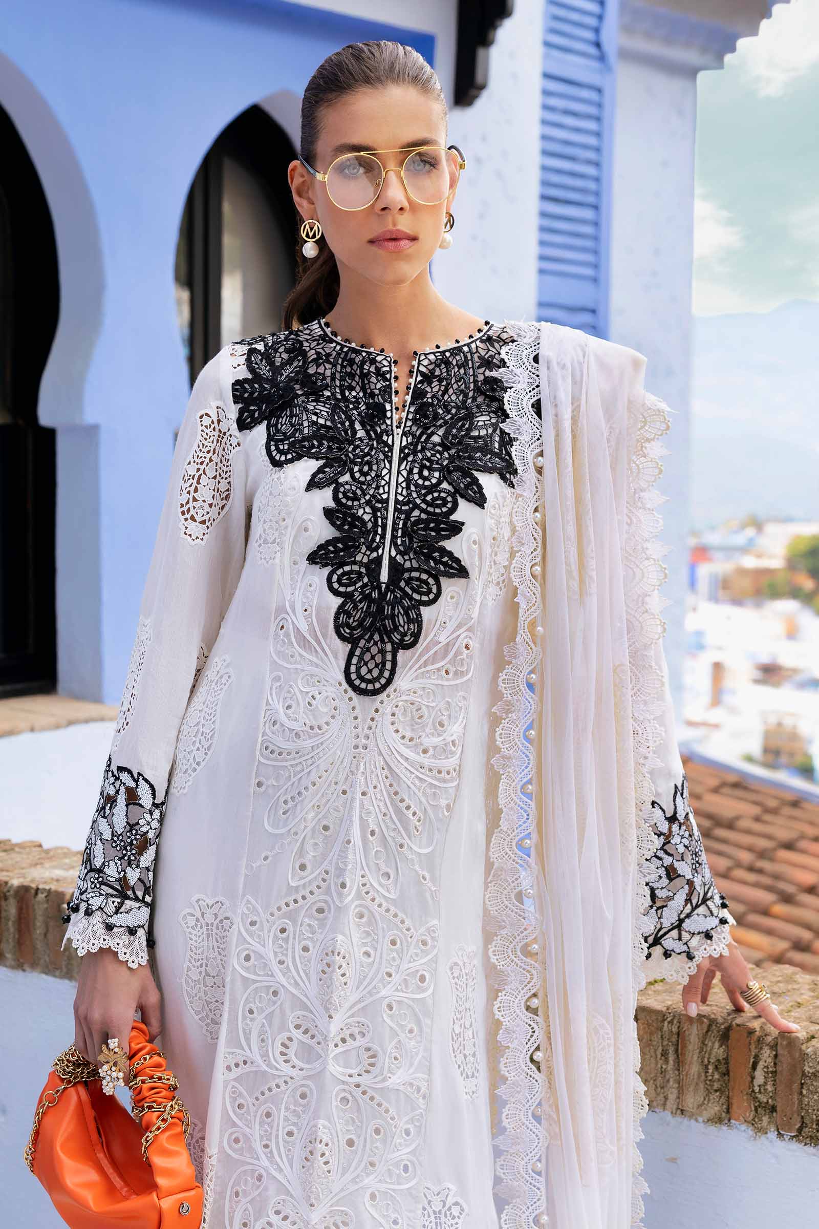 Maria.b 3 piece unstitched embroidered paper cotton suit | d-2505-a