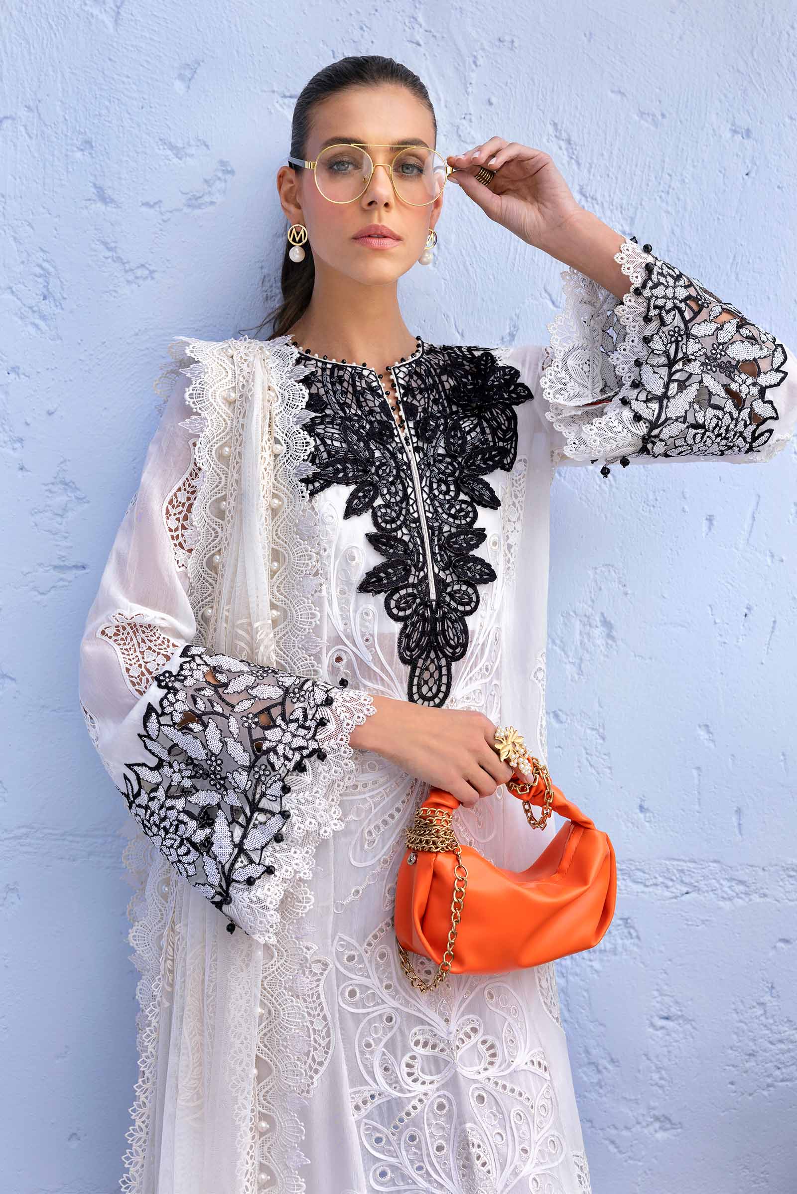 Maria.b 3 piece unstitched embroidered paper cotton suit | d-2505-a