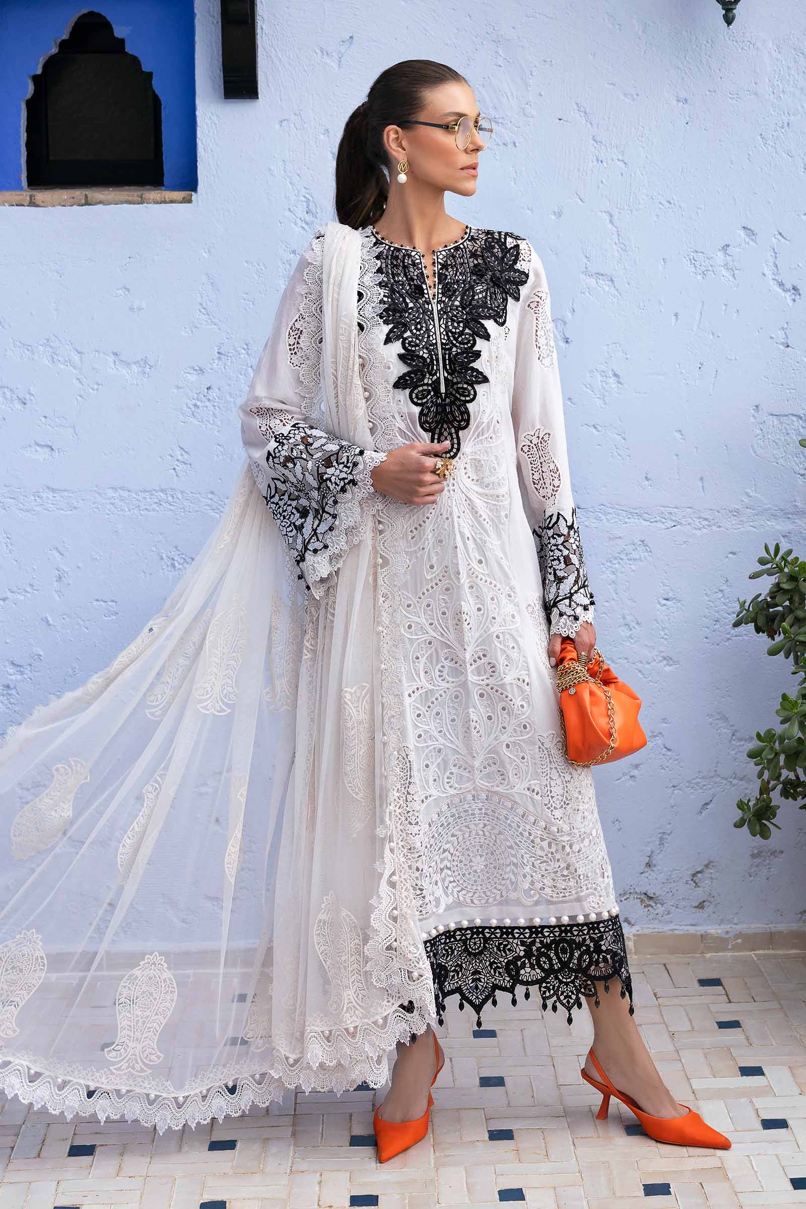 Maria.b 3 piece unstitched embroidered paper cotton suit | d-2505-a
