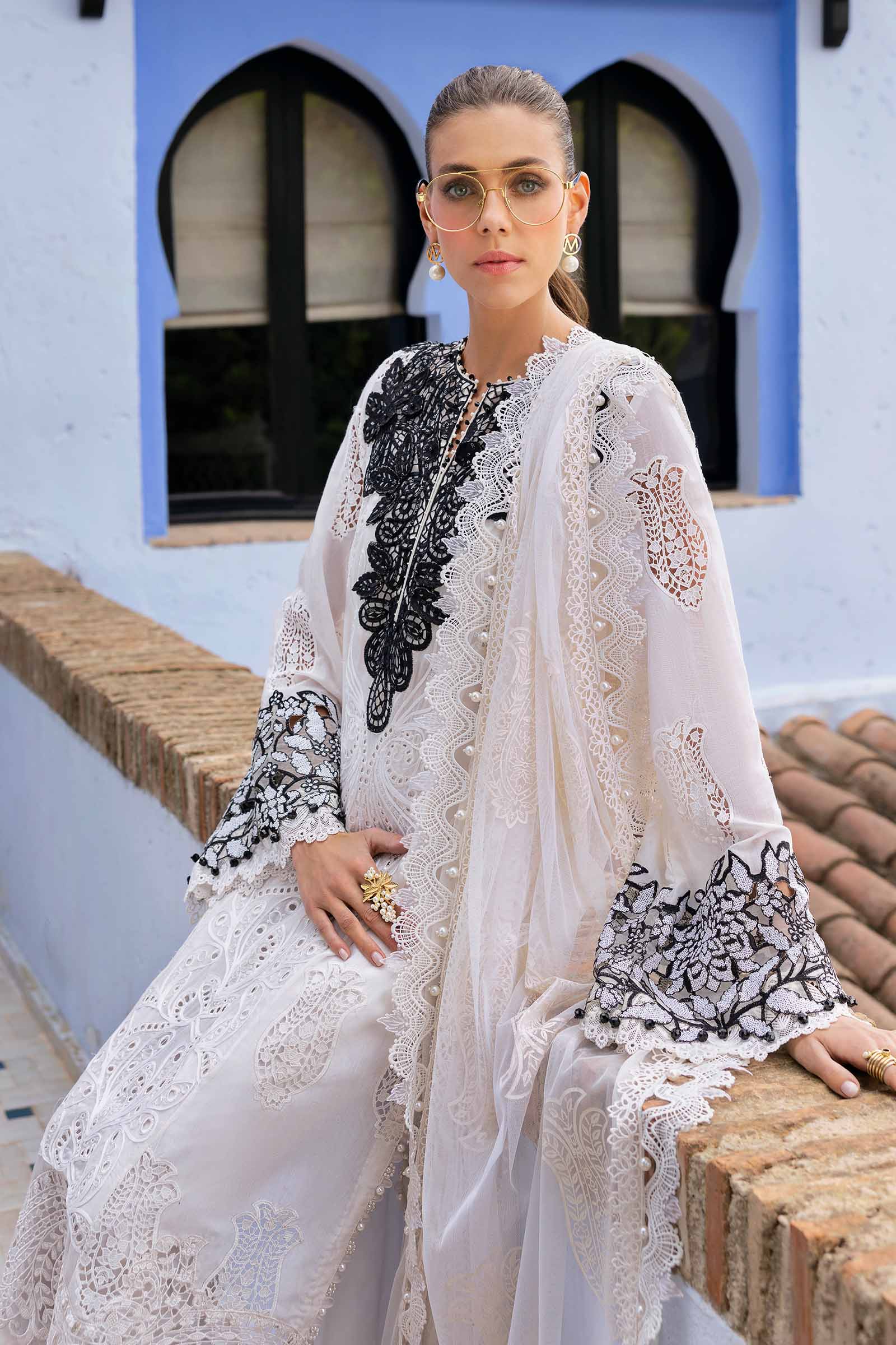 Maria.b 3 piece unstitched embroidered paper cotton suit | d-2505-a