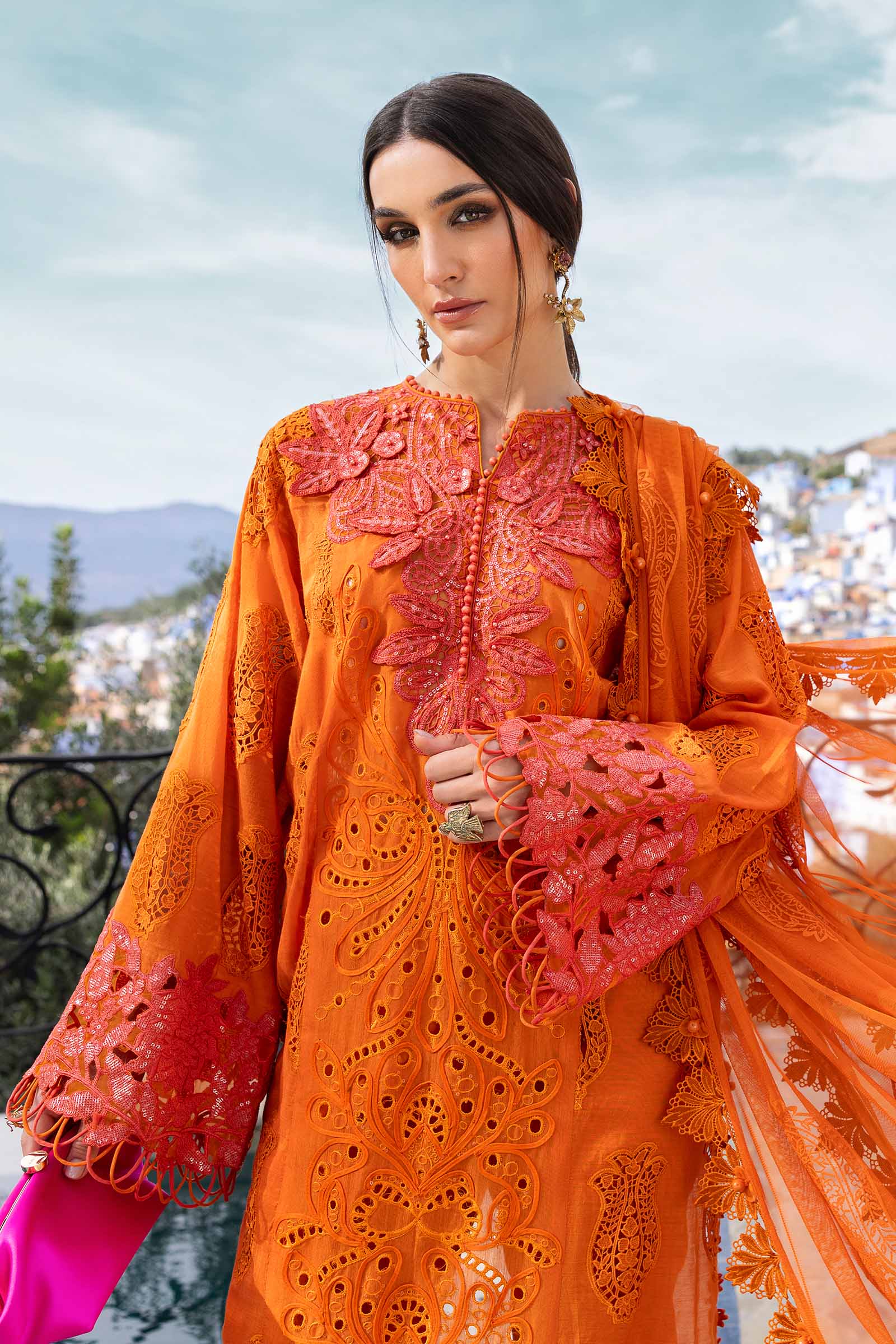 Maria.b 3 piece unstitched embroidered paper cotton suit | d-2505-b