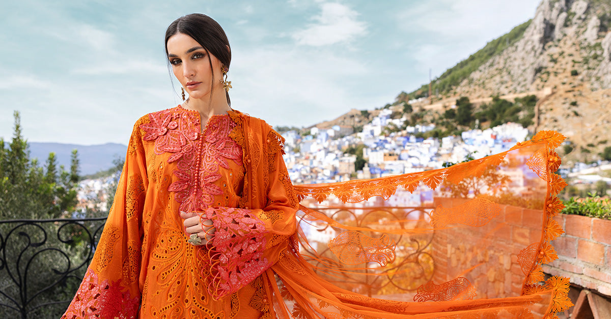 Maria.b 3 piece unstitched embroidered paper cotton suit | d-2505-b