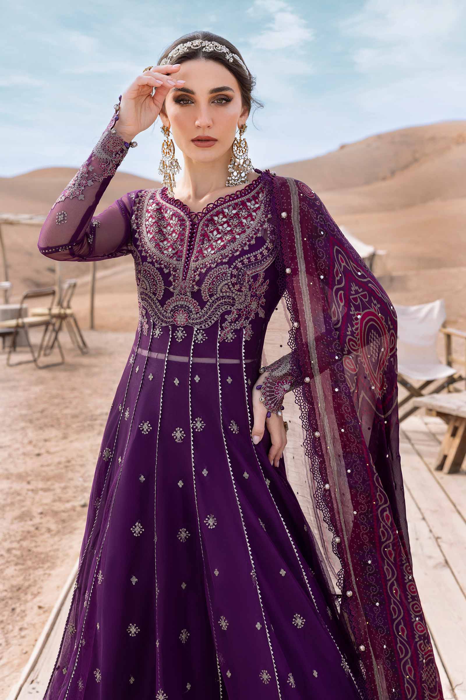 Maria.b 3 piece unstitched embroidered net suit | d-2507-b