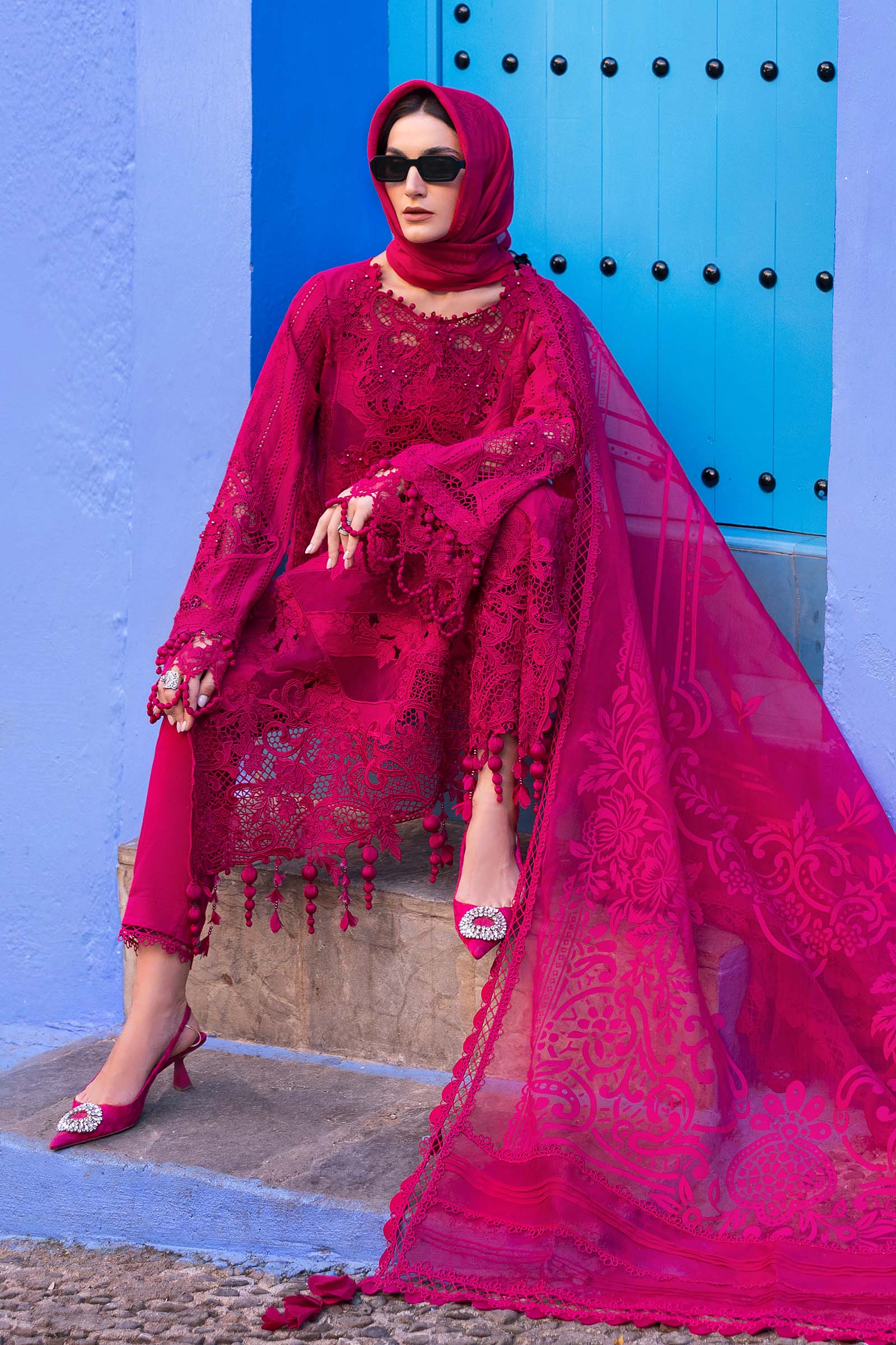 Maria.b 3 piece unstitched embroidered lawn suit | d-2508-a