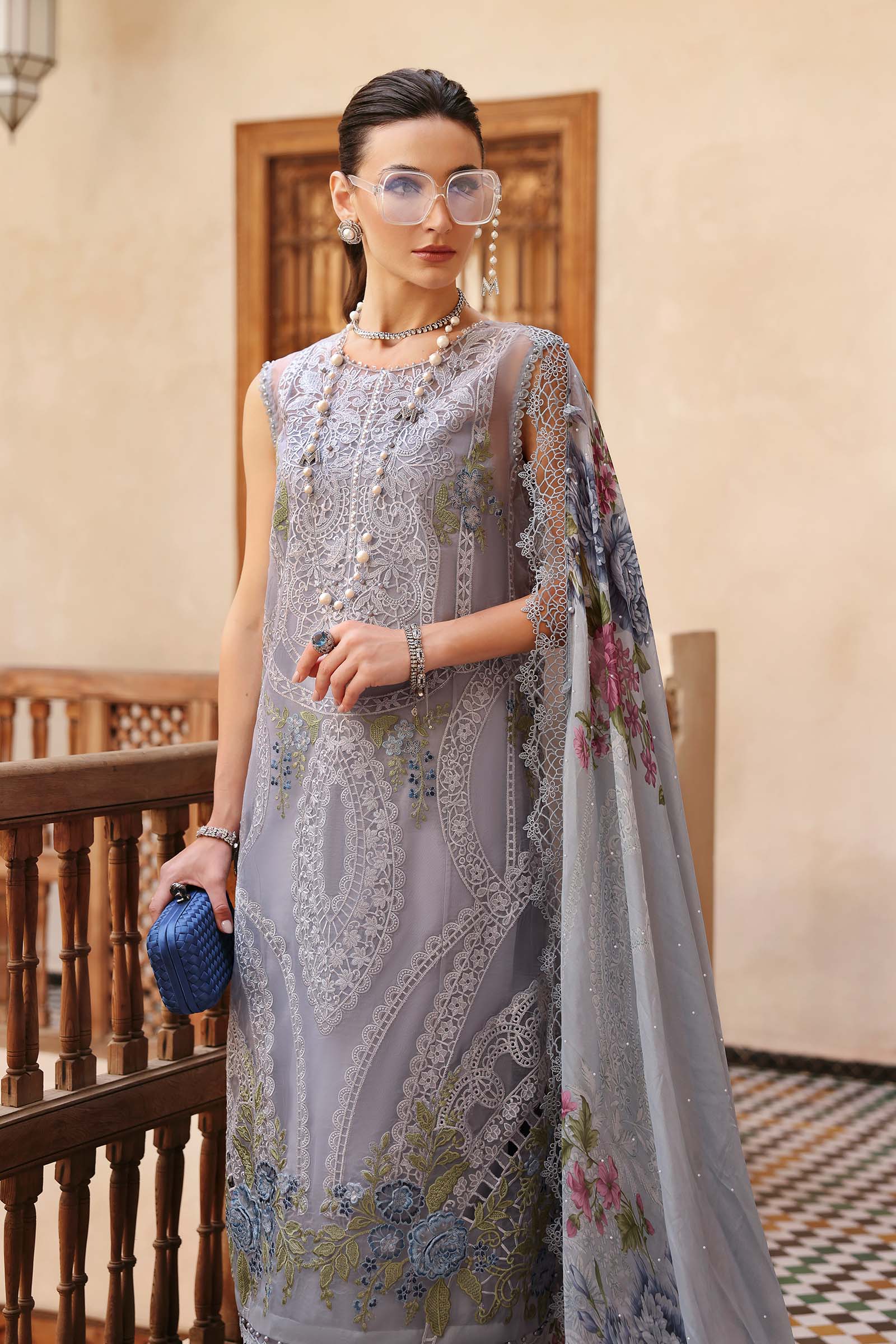 Maria.b 3 piece unstitched embroidered organza suit | d-2509-b