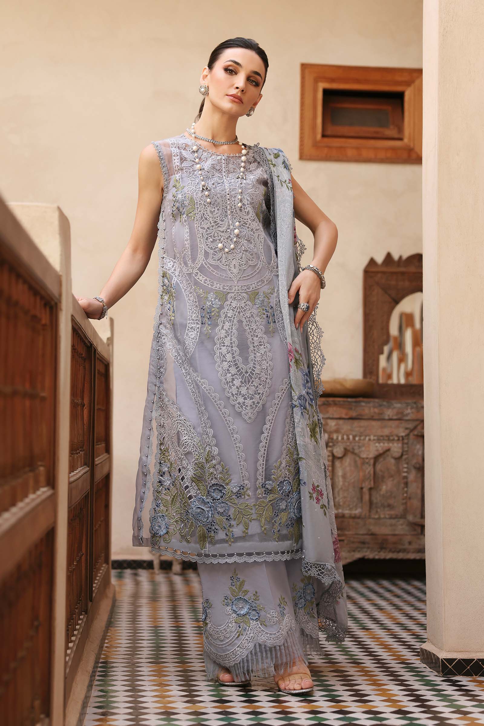 Maria.b 3 piece unstitched embroidered organza suit | d-2509-b
