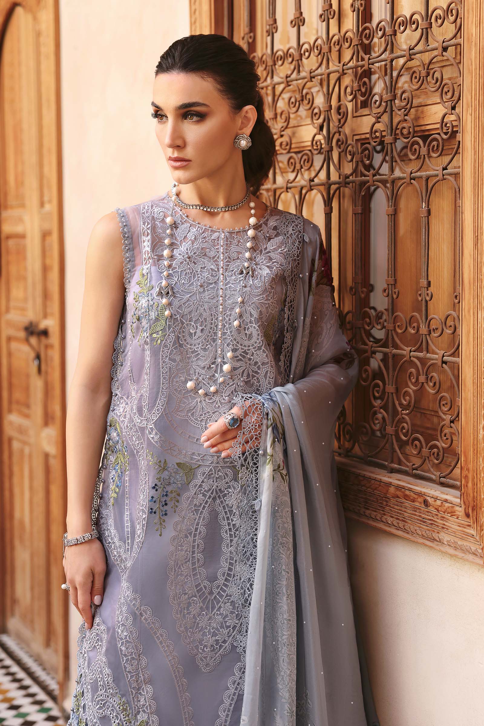 Maria.b 3 piece unstitched embroidered organza suit | d-2509-b