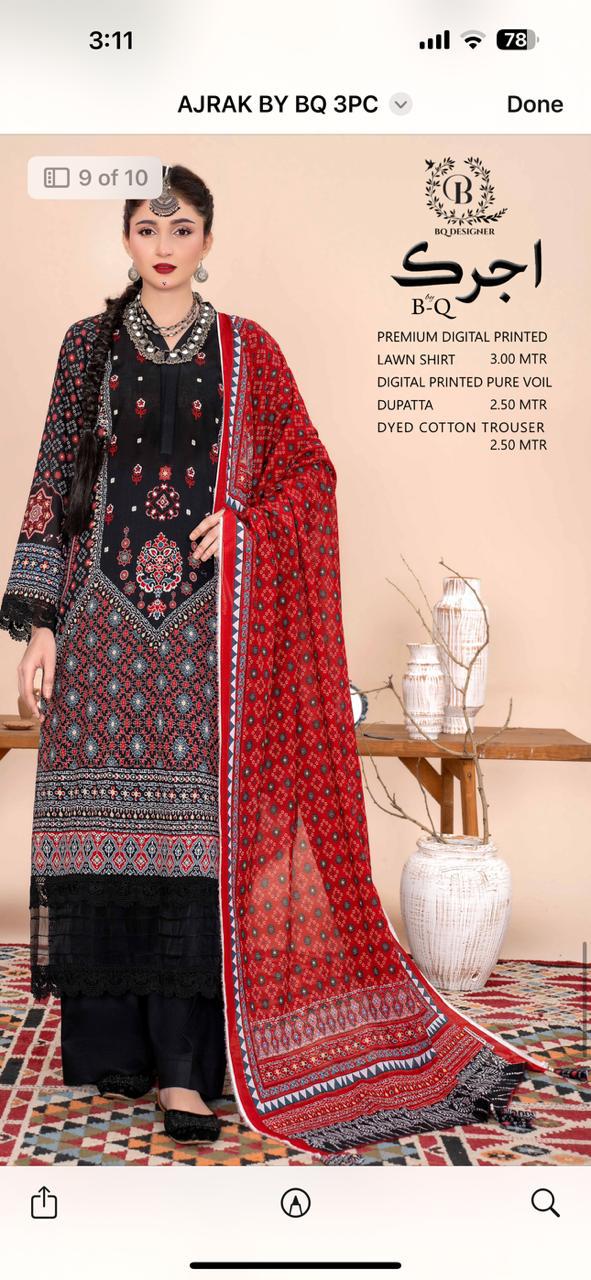 Lawn 3 pcs by ajrak bq
