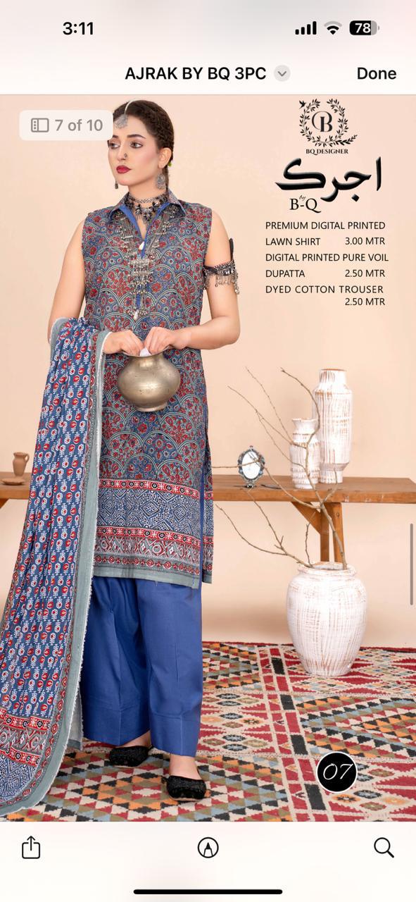 Lawn 3 pcs by ajrak bq