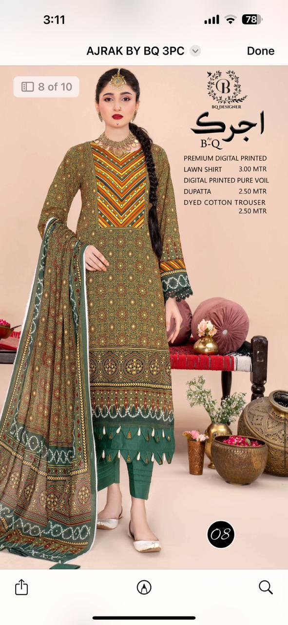 Lawn 3 pcs by ajrak bq