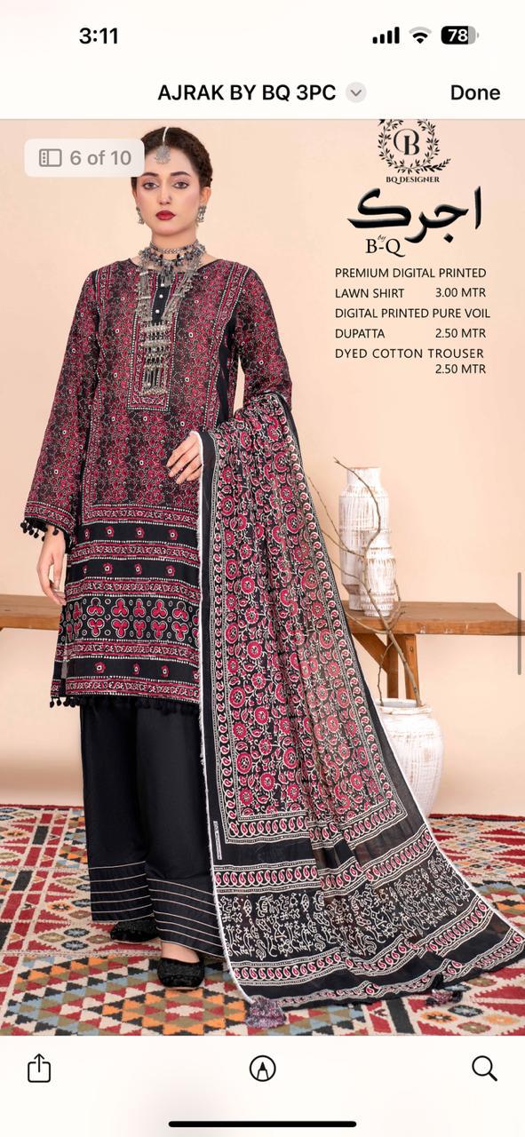 Lawn 3 pcs by ajrak bq